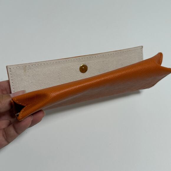 Tory Burch Mini Eyeglass Case Orange Logo Leather Readers Case - Picture 4 of 6